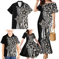 Polynesian Plumeria Floral Tattoo Pattern Family Matching Mermaid Dress and Hawaiian Shirt Beige Style