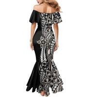 Polynesian Plumeria Floral Tattoo Pattern Family Matching Mermaid Dress and Hawaiian Shirt Beige Style