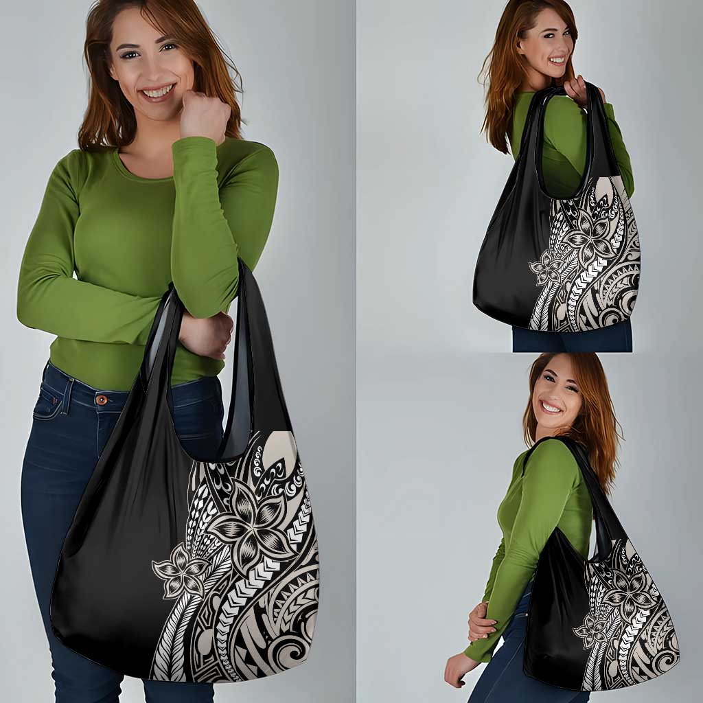 Polynesian Plumeria Floral Tattoo Pattern Grocery Bag Beige Style