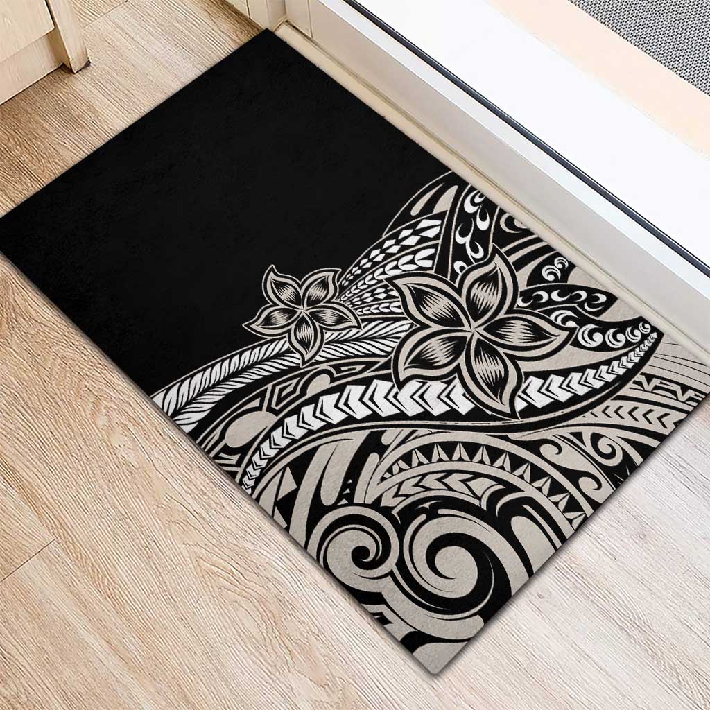 Polynesian Plumeria Floral Tattoo Pattern Rubber Doormat Beige Style