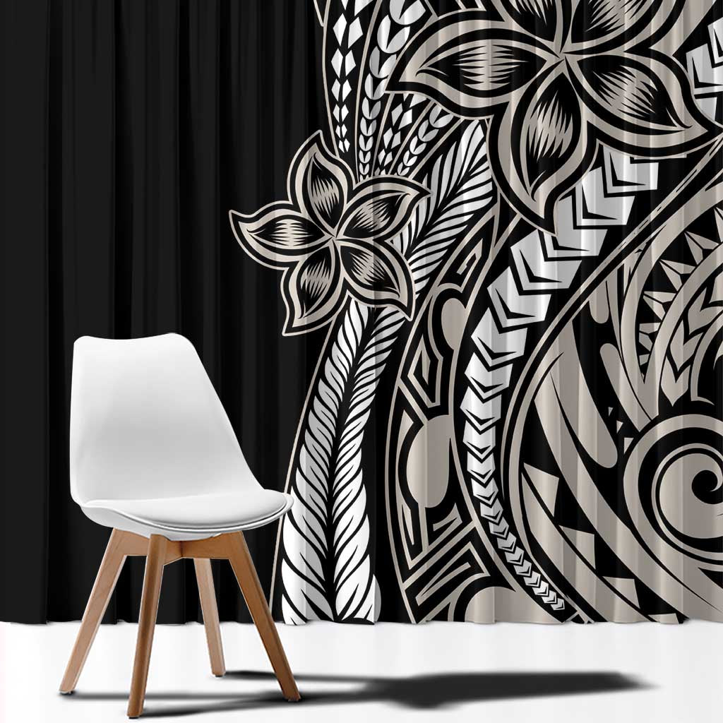 Polynesian Plumeria Floral Tattoo Pattern Window Curtain Beige Style