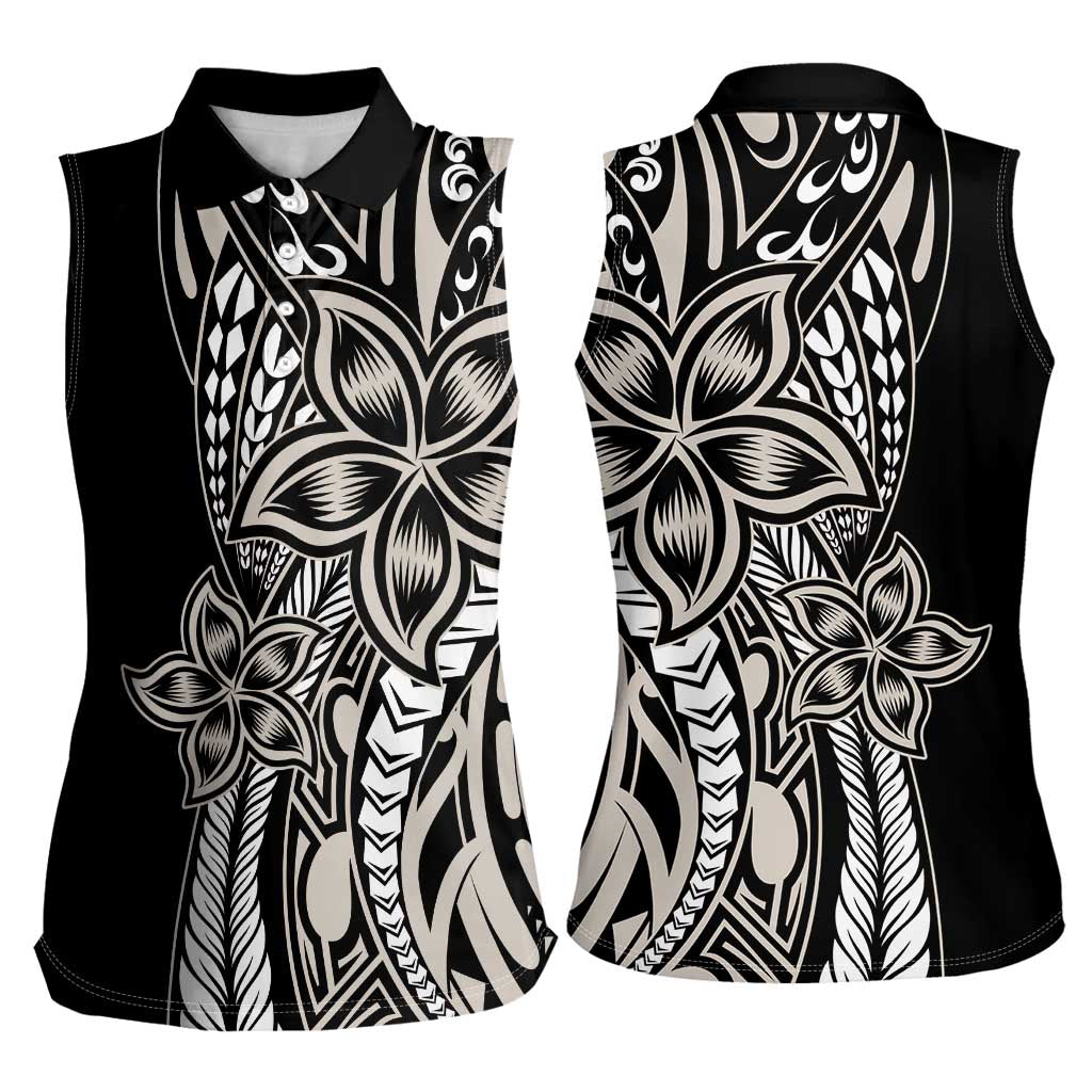 Polynesian Plumeria Floral Tattoo Pattern Women Sleeveless Polo Shirt Beige Style LT9 - Polynesian Pride
