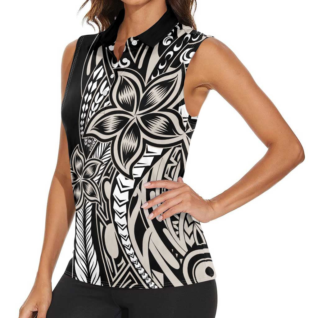 Polynesian Plumeria Floral Tattoo Pattern Women Sleeveless Polo Shirt Beige Style LT9 - Polynesian Pride