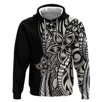 Polynesian Plumeria Floral Tattoo Pattern Zip Hoodie Beige Style