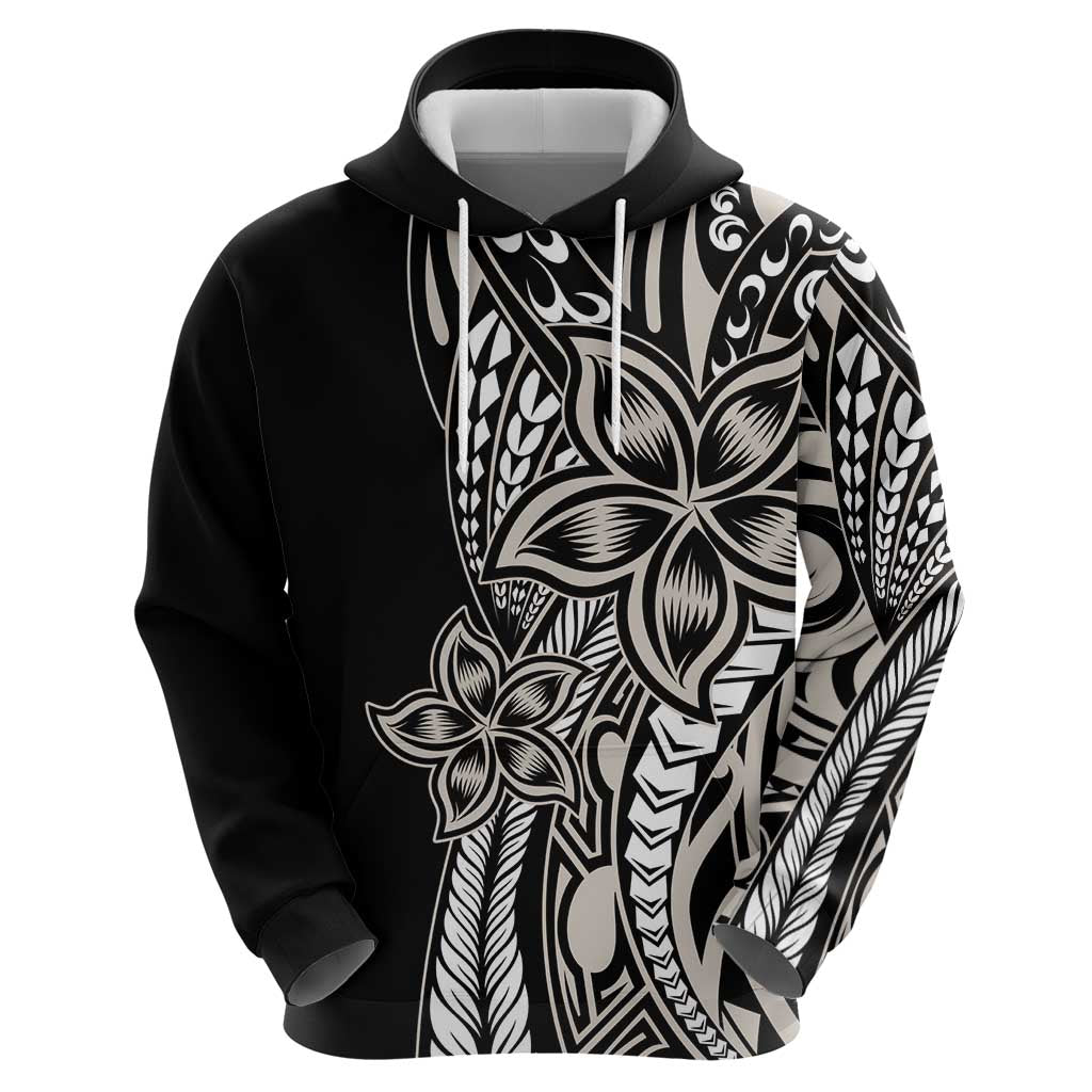 Polynesian Plumeria Floral Tattoo Pattern Zip Hoodie Beige Style