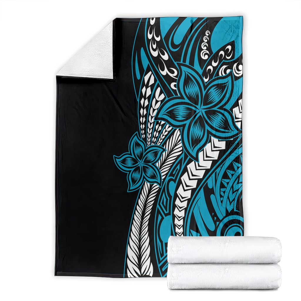 Polynesian Plumeria Floral Tattoo Pattern Blanket Blue Style