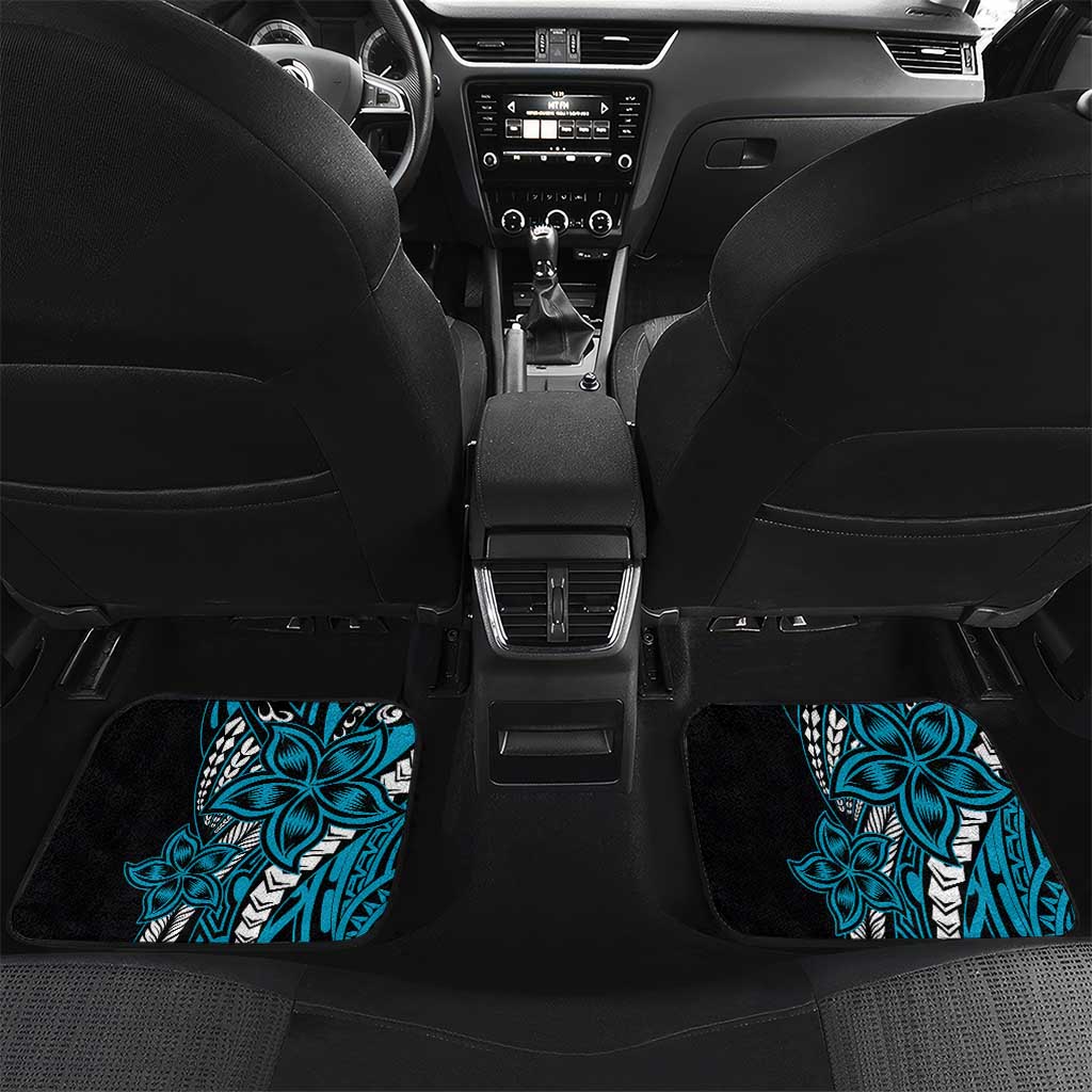 Polynesian Plumeria Floral Tattoo Pattern Car Mats Blue Style