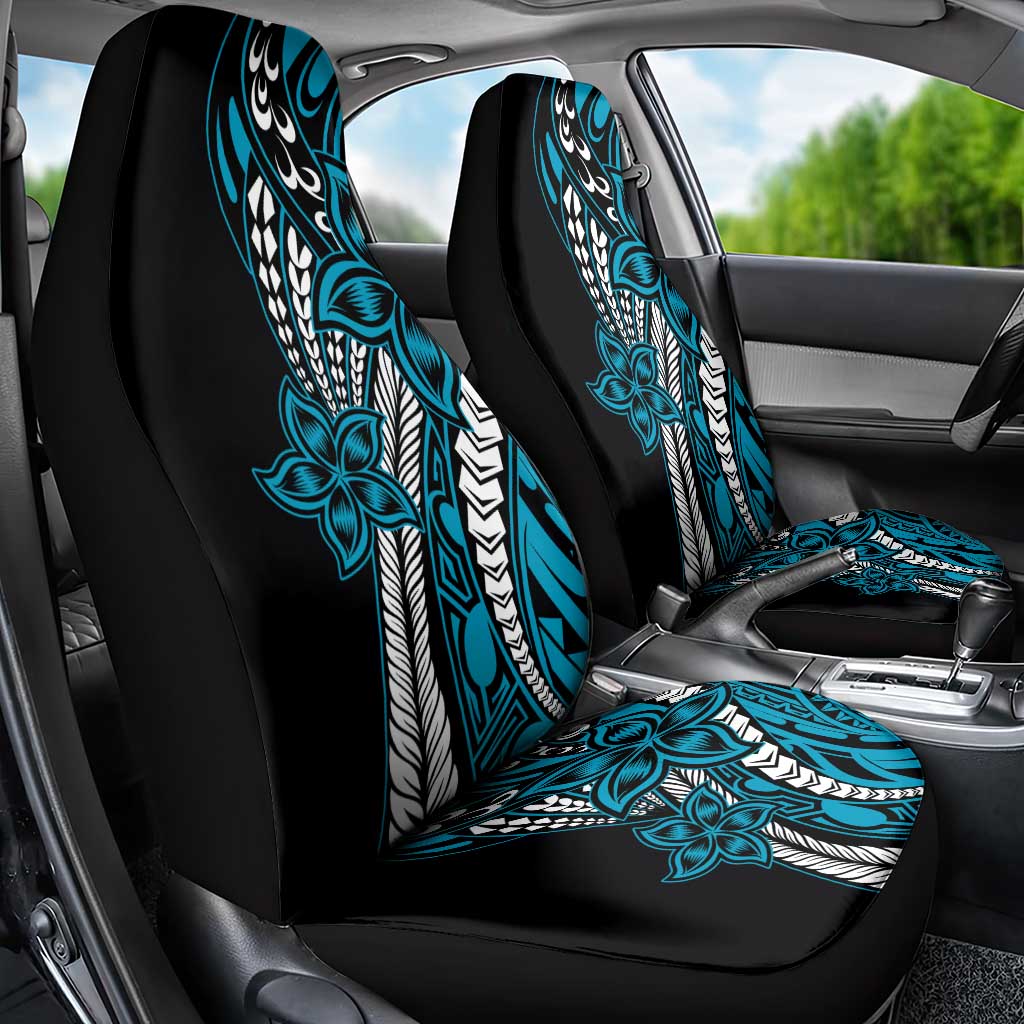 Polynesian Plumeria Floral Tattoo Pattern Car Seat Cover Blue Style