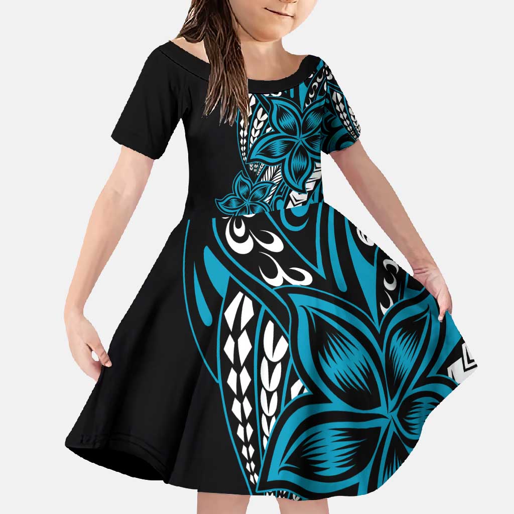 Polynesian Plumeria Floral Tattoo Pattern Family Matching Mermaid Dress and Hawaiian Shirt Bllue Style