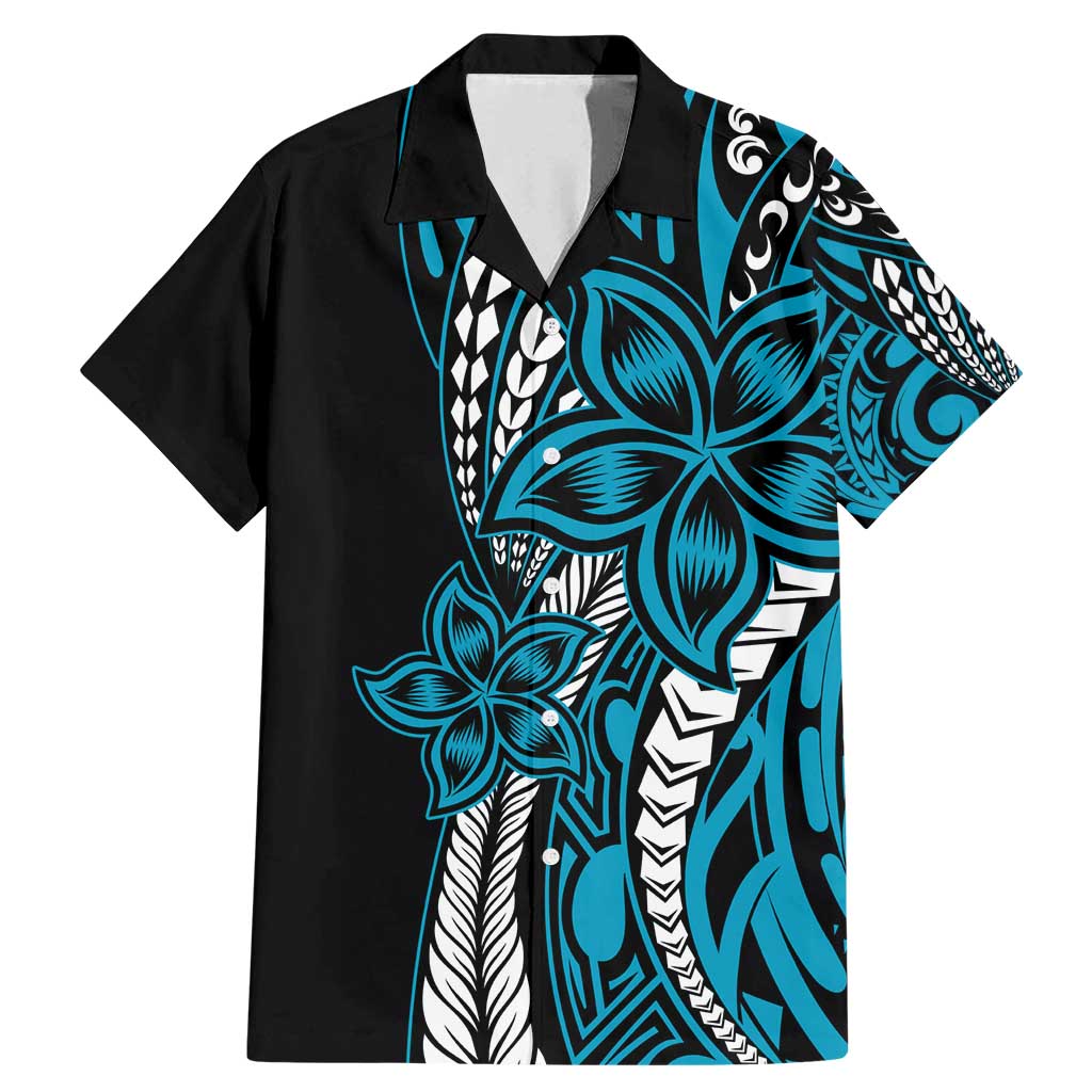 Polynesian Plumeria Floral Tattoo Pattern Family Matching Mermaid Dress and Hawaiian Shirt Bllue Style