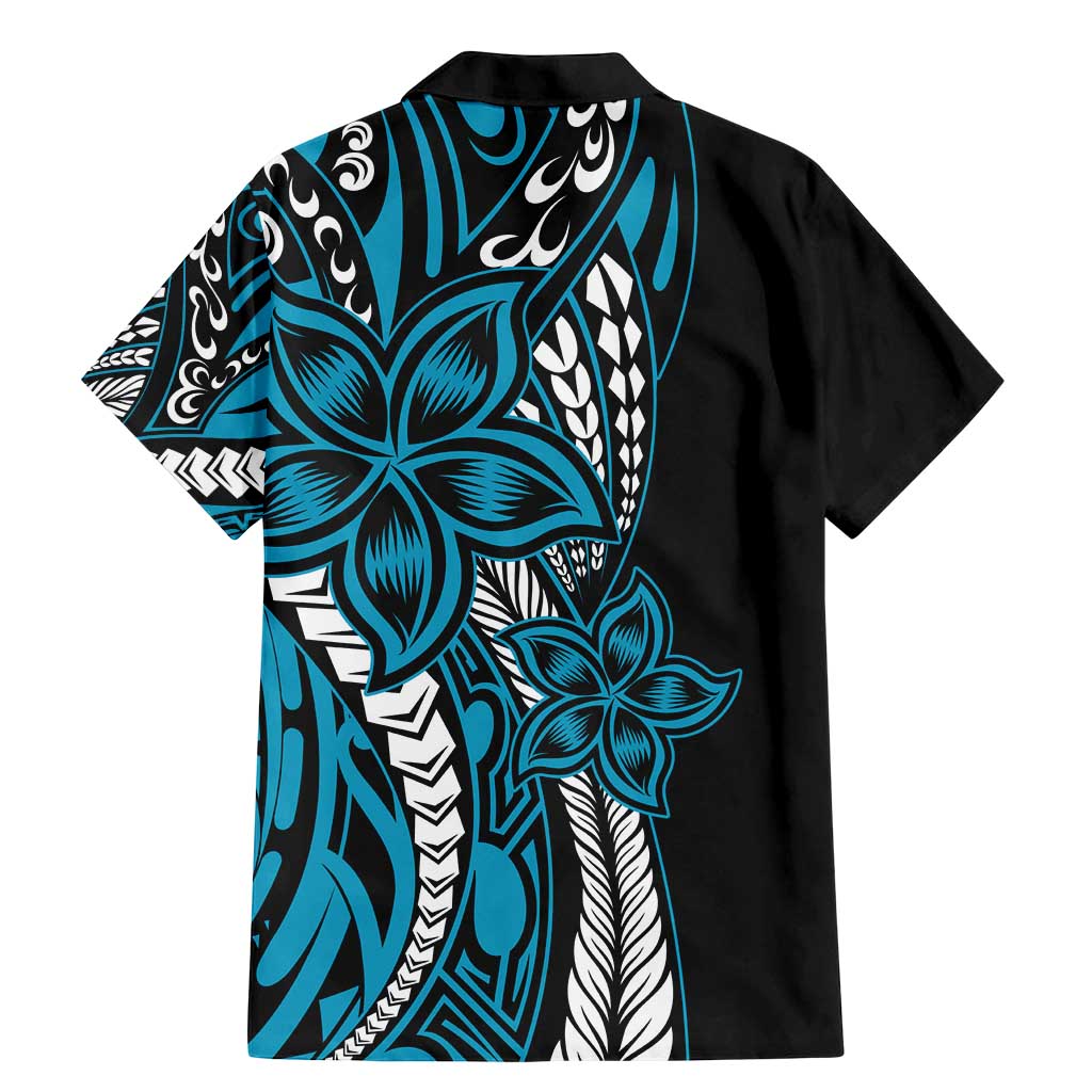 Polynesian Plumeria Floral Tattoo Pattern Family Matching Mermaid Dress and Hawaiian Shirt Bllue Style