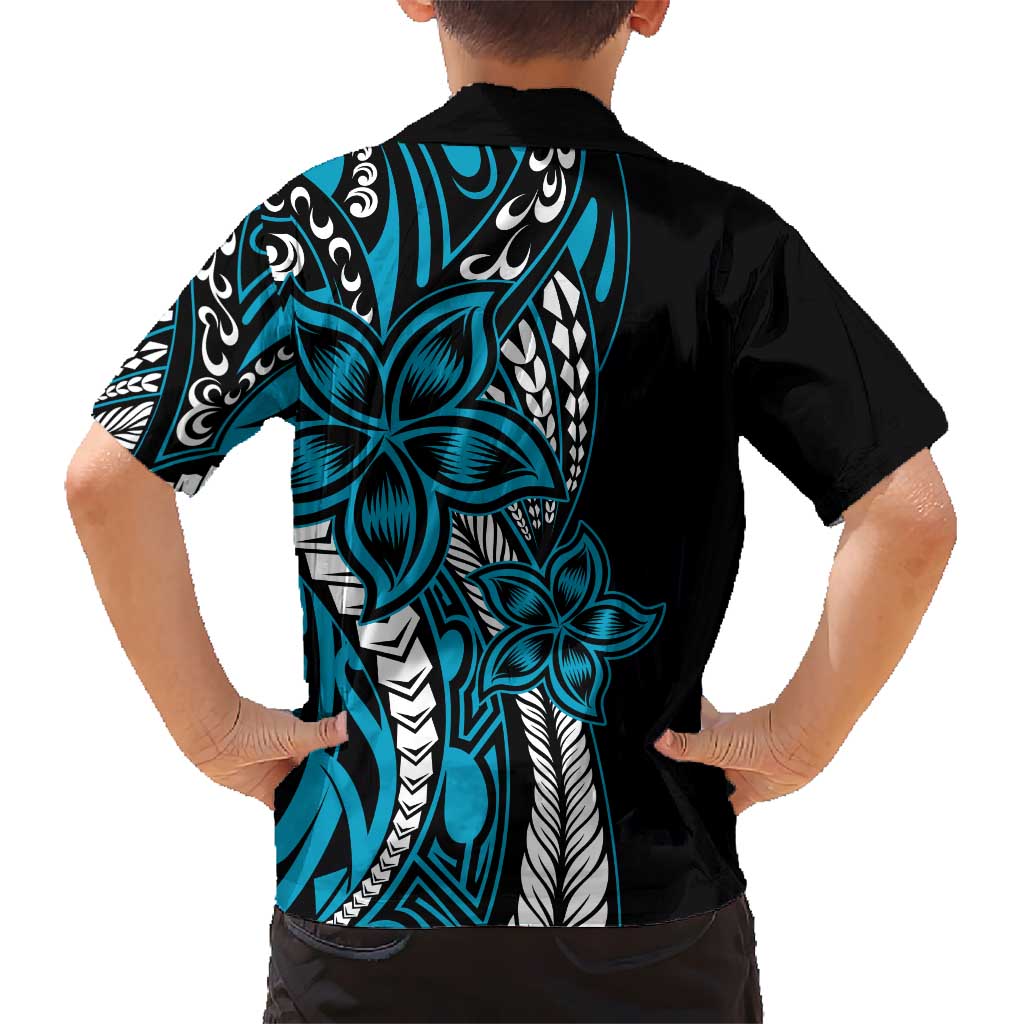 Polynesian Plumeria Floral Tattoo Pattern Kid Hawaiian Shirt Blue Style LT9 - Polynesian Pride