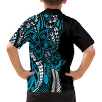 Polynesian Plumeria Floral Tattoo Pattern Kid Hawaiian Shirt Blue Style LT9 - Polynesian Pride