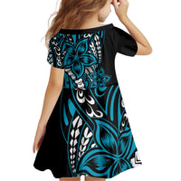 Polynesian Plumeria Floral Tattoo Pattern Kid Short Sleeve Dress Blue Style LT9 - Polynesian Pride