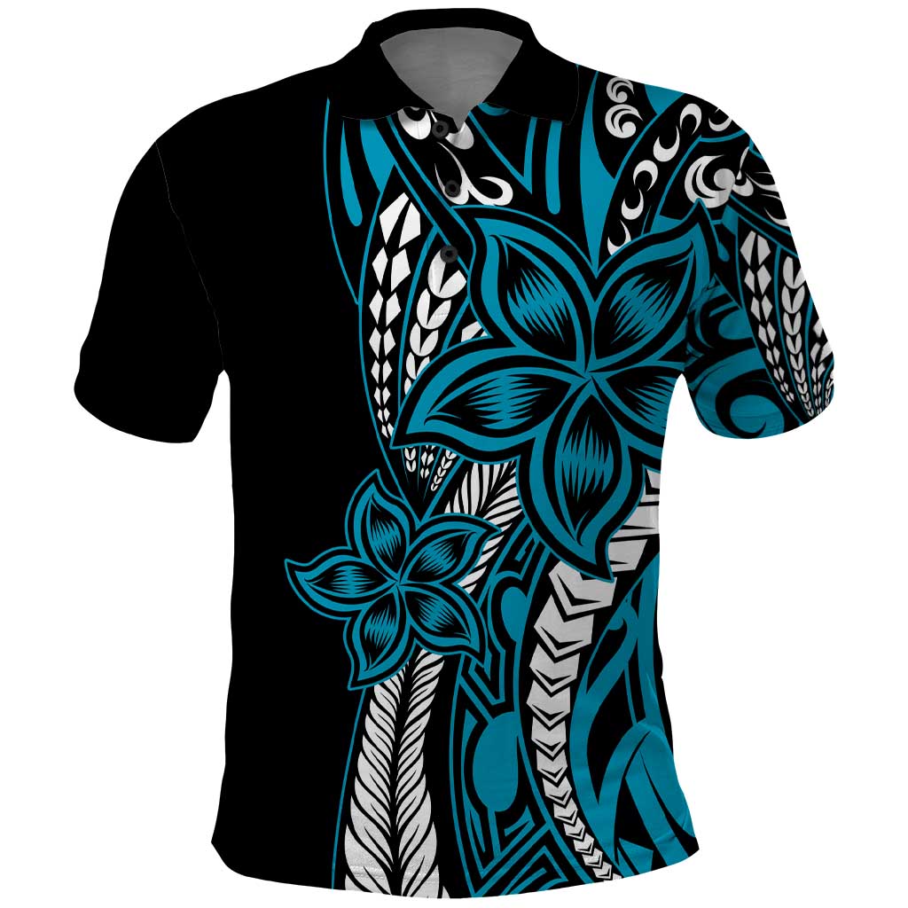 Polynesian Plumeria Floral Tattoo Pattern Polo Shirt Blue Style LT9 Blue - Polynesian Pride