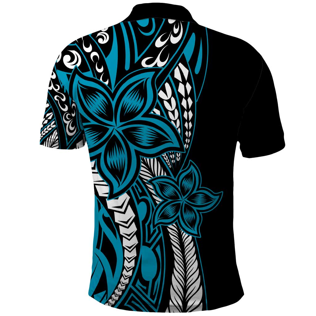 Polynesian Plumeria Floral Tattoo Pattern Polo Shirt Blue Style LT9 - Polynesian Pride