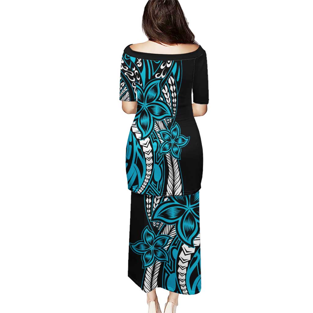 Polynesian Plumeria Floral Tattoo Pattern Puletasi Bllue Style