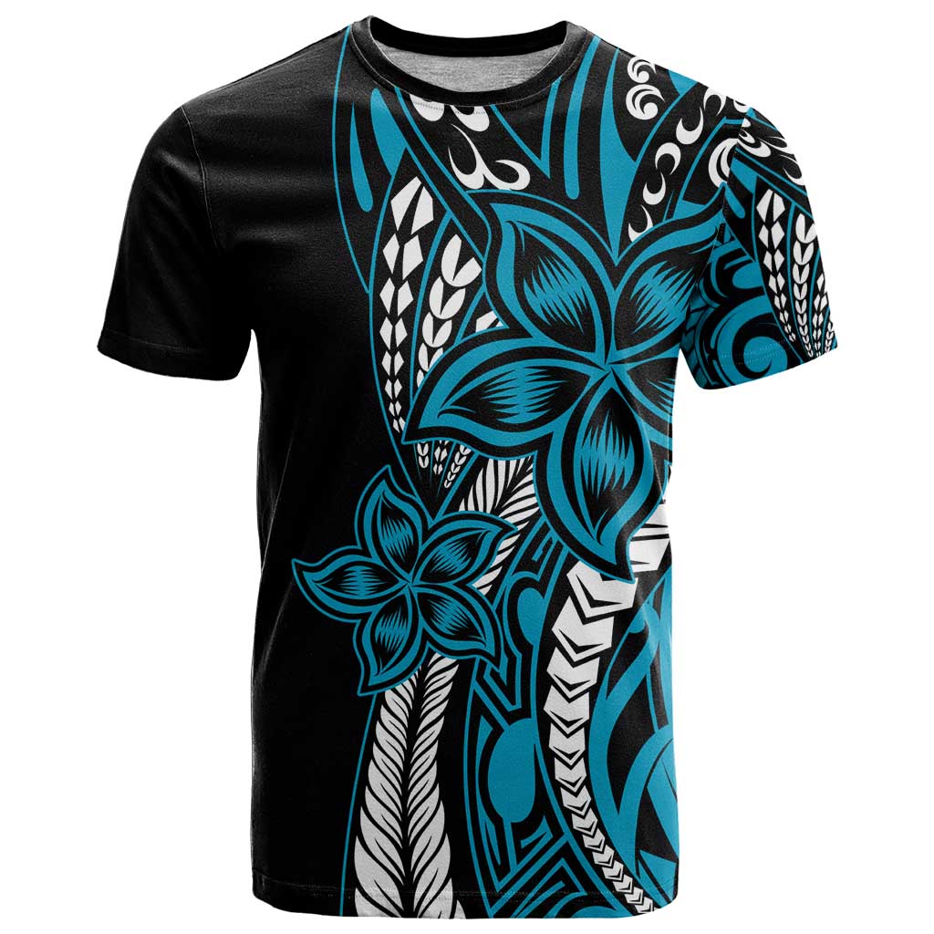 Polynesian Plumeria Floral Tattoo Pattern T Shirt Blue Style LT9 Blue - Polynesian Pride