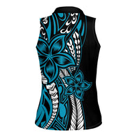Polynesian Plumeria Floral Tattoo Pattern Women Sleeveless Polo Shirt Blue Style LT9 - Polynesian Pride