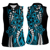 Polynesian Plumeria Floral Tattoo Pattern Women Sleeveless Polo Shirt Blue Style LT9 - Polynesian Pride