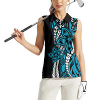 Polynesian Plumeria Floral Tattoo Pattern Women Sleeveless Polo Shirt Blue Style LT9 - Polynesian Pride