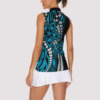 Polynesian Plumeria Floral Tattoo Pattern Women Sleeveless Polo Shirt Blue Style LT9 - Polynesian Pride