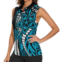 Polynesian Plumeria Floral Tattoo Pattern Women Sleeveless Polo Shirt Blue Style LT9 - Polynesian Pride