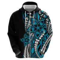 Polynesian Plumeria Floral Tattoo Pattern Zip Hoodie Bllue Style