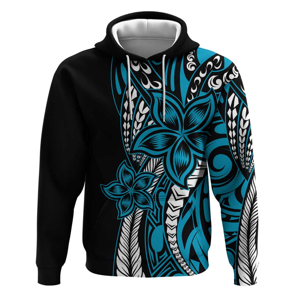 Polynesian Plumeria Floral Tattoo Pattern Zip Hoodie Bllue Style