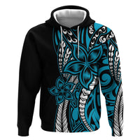 Polynesian Plumeria Floral Tattoo Pattern Zip Hoodie Bllue Style