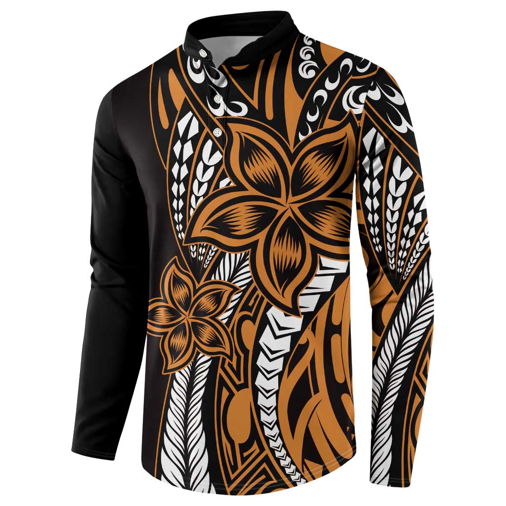 Polynesian Plumeria Floral Tattoo Pattern Button Sweatshirt Gold Style