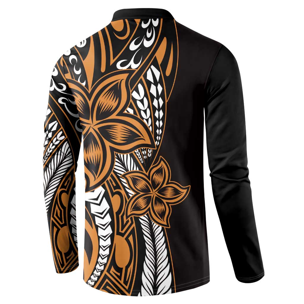 Polynesian Plumeria Floral Tattoo Pattern Button Sweatshirt Gold Style