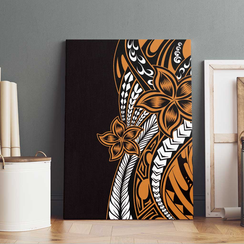 Polynesian Plumeria Floral Tattoo Pattern Canvas Wall Art Gold Style