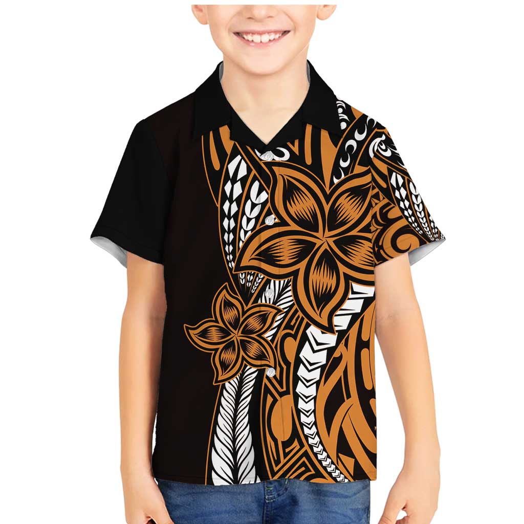 Polynesian Plumeria Floral Tattoo Pattern Family Matching Mermaid Dress and Hawaiian Shirt Gold Style