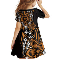Polynesian Plumeria Floral Tattoo Pattern Family Matching Tank Maxi Dress and Hawaiian Shirt Gold Style