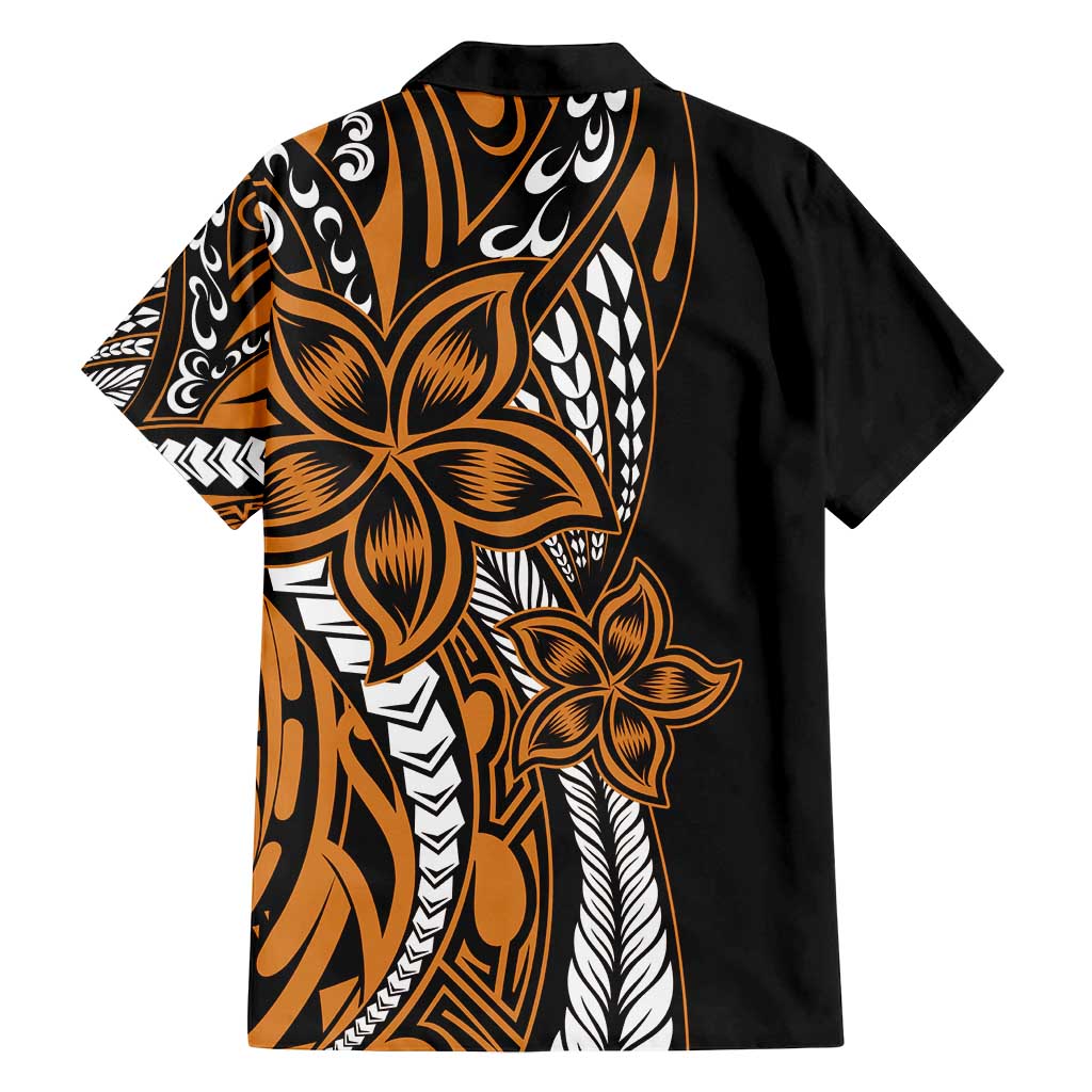 Polynesian Plumeria Floral Tattoo Pattern Family Matching Tank Maxi Dress and Hawaiian Shirt Gold Style