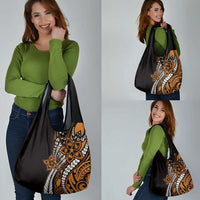 Polynesian Plumeria Floral Tattoo Pattern Grocery Bag Gold Style