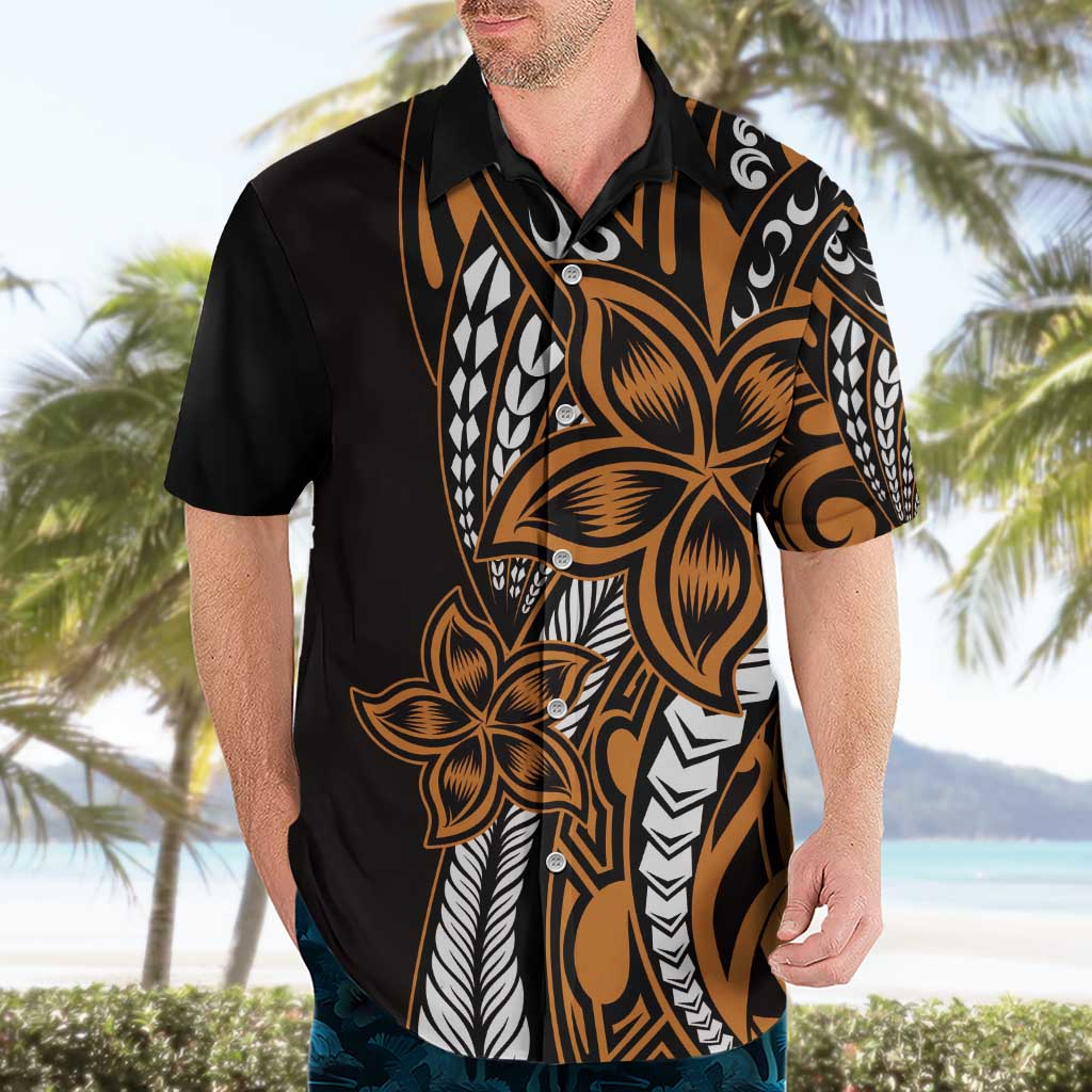 Polynesian Plumeria Floral Tattoo Pattern Hawaiian Shirt Gold Style