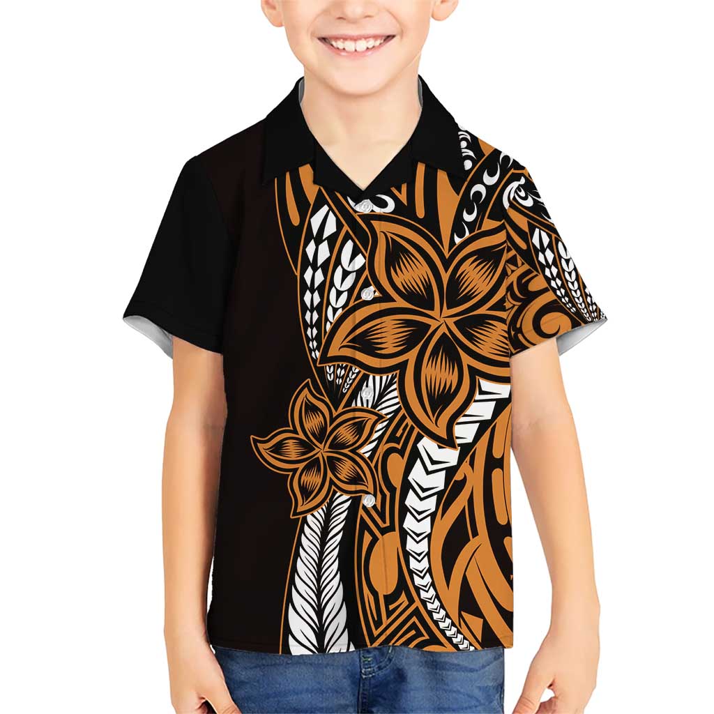 Polynesian Plumeria Floral Tattoo Pattern Kid Hawaiian Shirt Gold Style