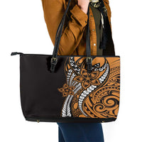 Polynesian Plumeria Floral Tattoo Pattern Leather Tote Bag Gold Style