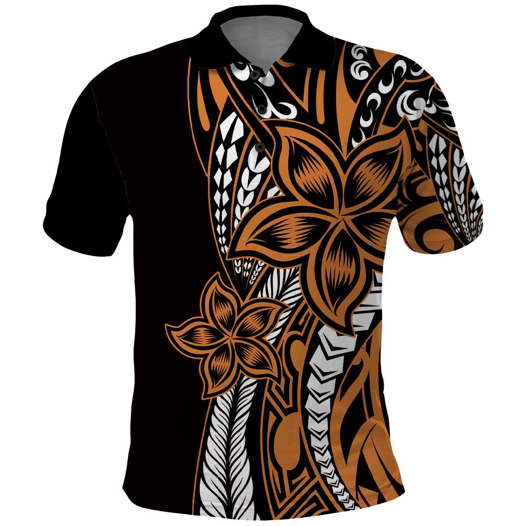 Polynesian Plumeria Floral Tattoo Pattern Polo Shirt Gold Style LT9 Gold - Polynesian Pride