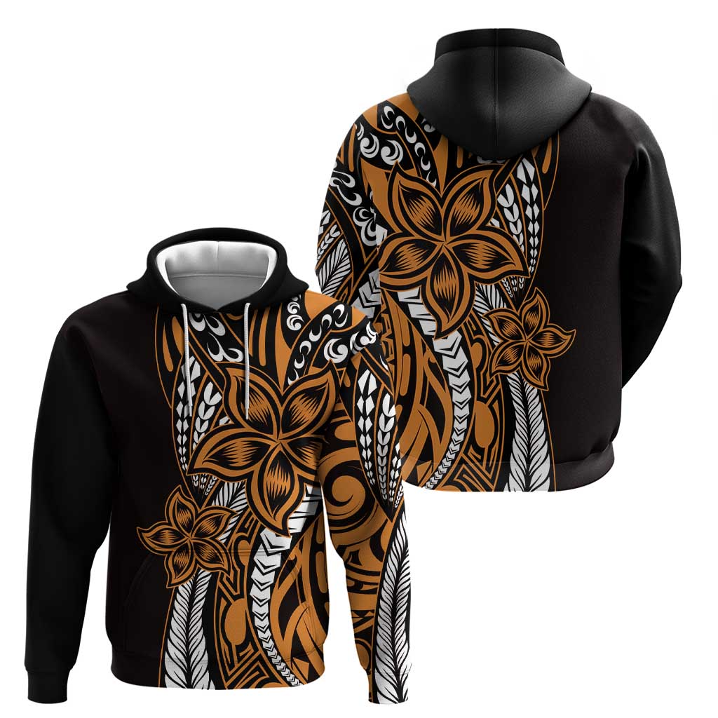 Polynesian Plumeria Floral Tattoo Pattern Zip Hoodie Gold Style
