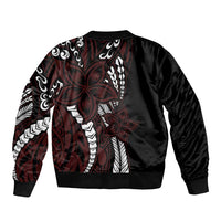 Polynesian Plumeria Floral Tattoo Pattern Bomber Jacket Oxblood Style