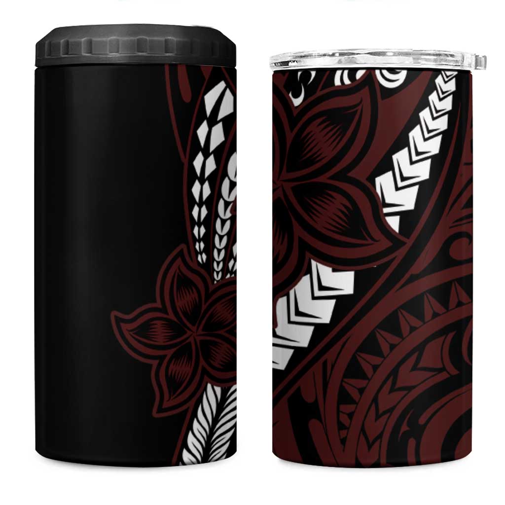 Polynesian Plumeria Floral Tattoo Pattern 4 in 1 Can Cooler Tumbler Oxblood Style