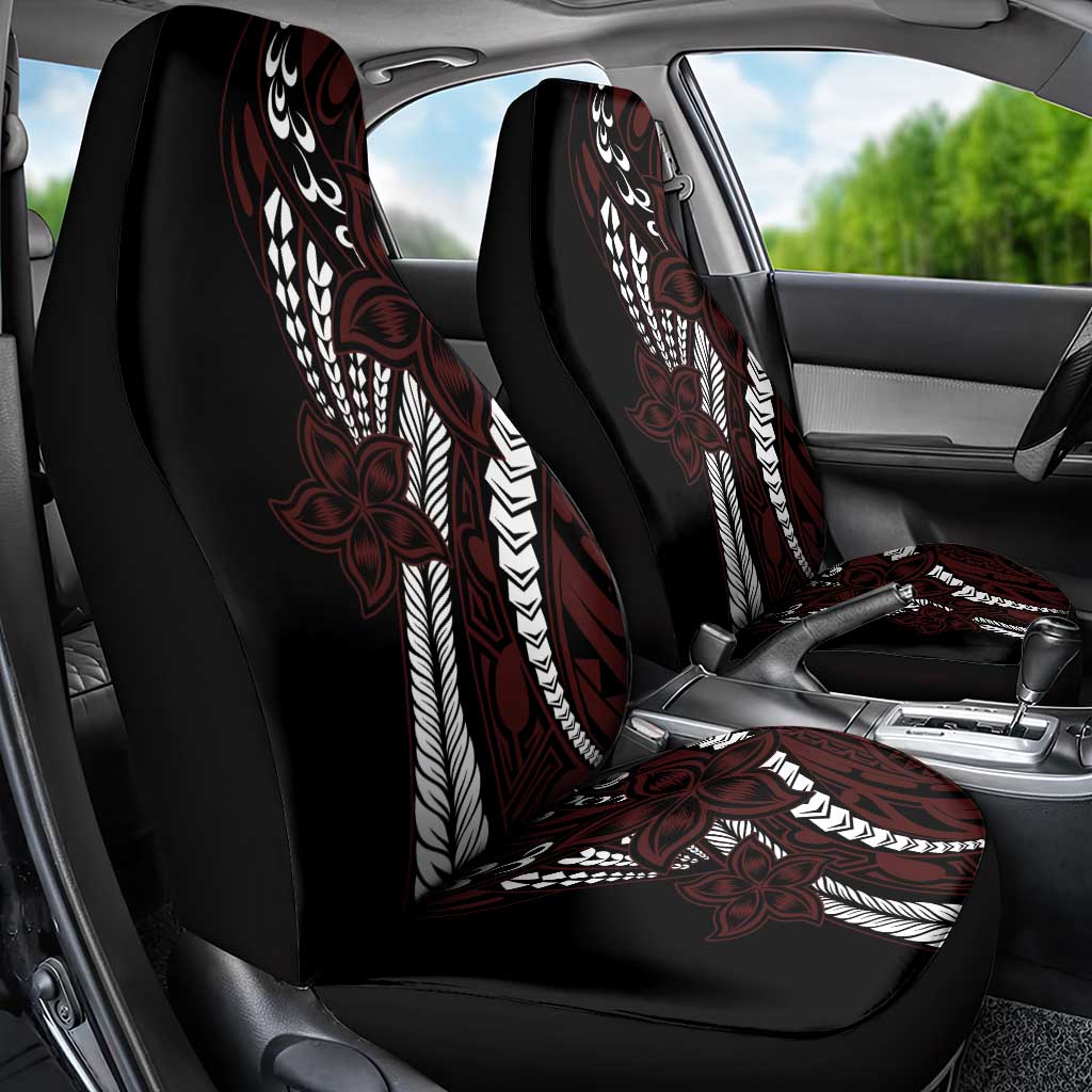 Polynesian Plumeria Floral Tattoo Pattern Car Seat Cover Oxblood Style LT9 - Polynesian Pride