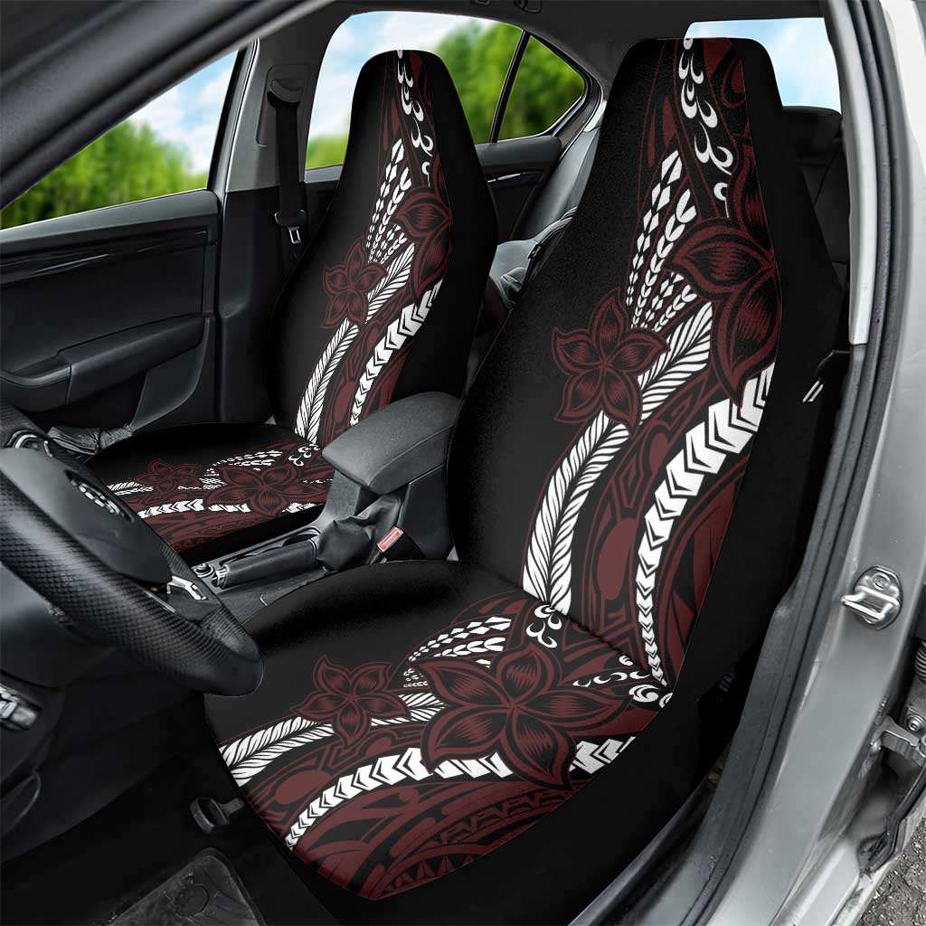Polynesian Plumeria Floral Tattoo Pattern Car Seat Cover Oxblood Style LT9 - Polynesian Pride