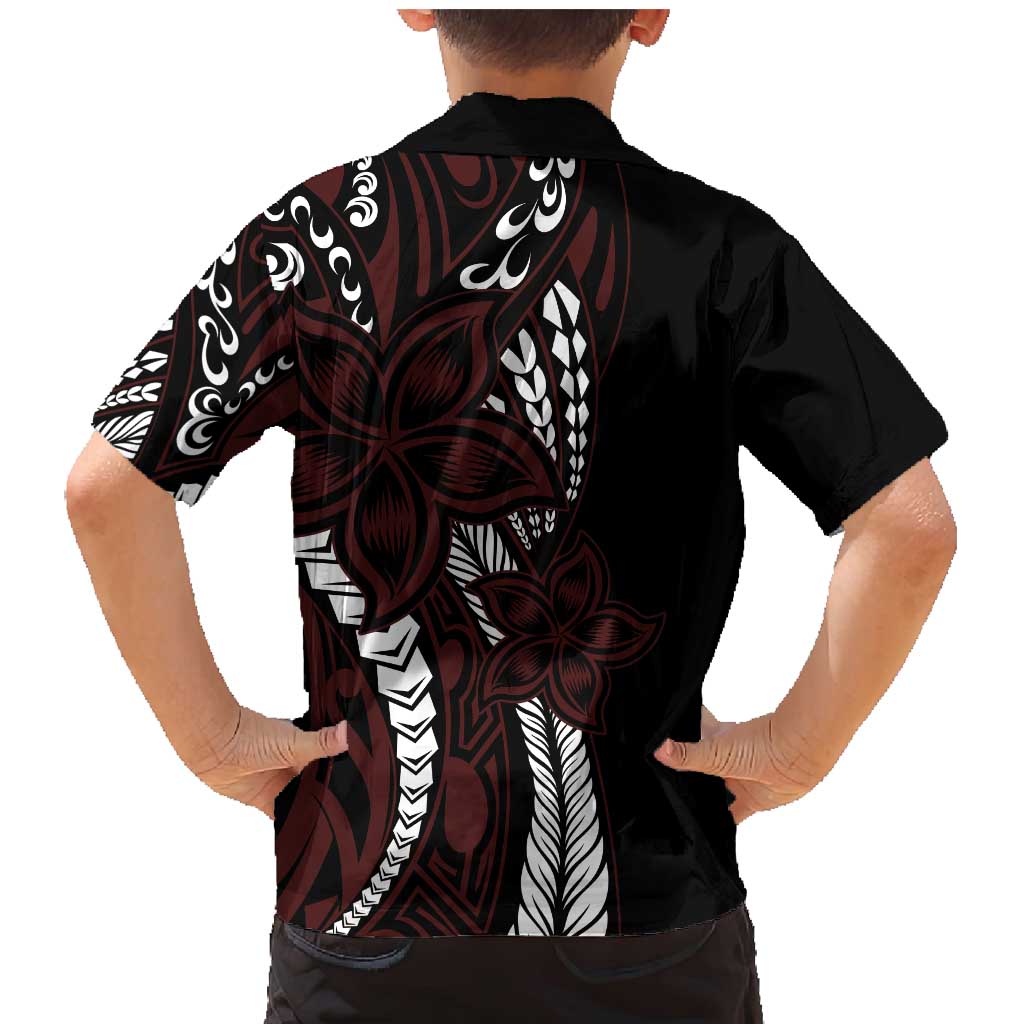 Polynesian Plumeria Floral Tattoo Pattern Family Matching Mermaid Dress and Hawaiian Shirt Oxblood Style