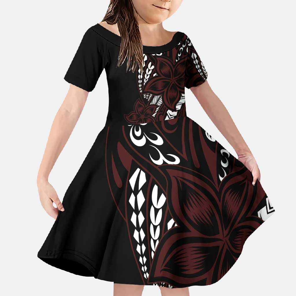 Polynesian Plumeria Floral Tattoo Pattern Family Matching Mermaid Dress and Hawaiian Shirt Oxblood Style