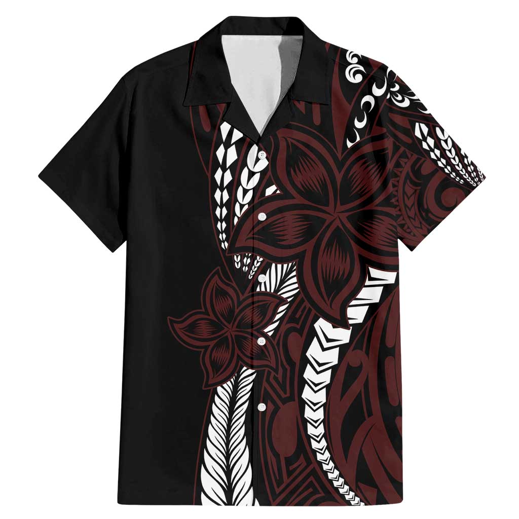 Polynesian Plumeria Floral Tattoo Pattern Family Matching Mermaid Dress and Hawaiian Shirt Oxblood Style