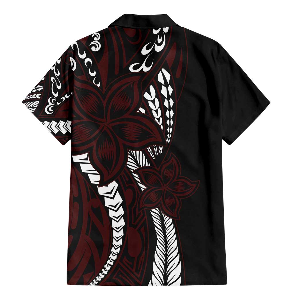 Polynesian Plumeria Floral Tattoo Pattern Family Matching Mermaid Dress and Hawaiian Shirt Oxblood Style